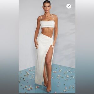 NWT Oh Polly Beaded Crop Top and Skirt Set, White, US Size 2